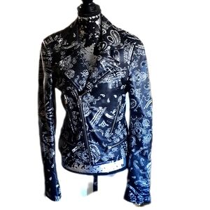 Iro Designer Black and White Paisley Leather Jacket